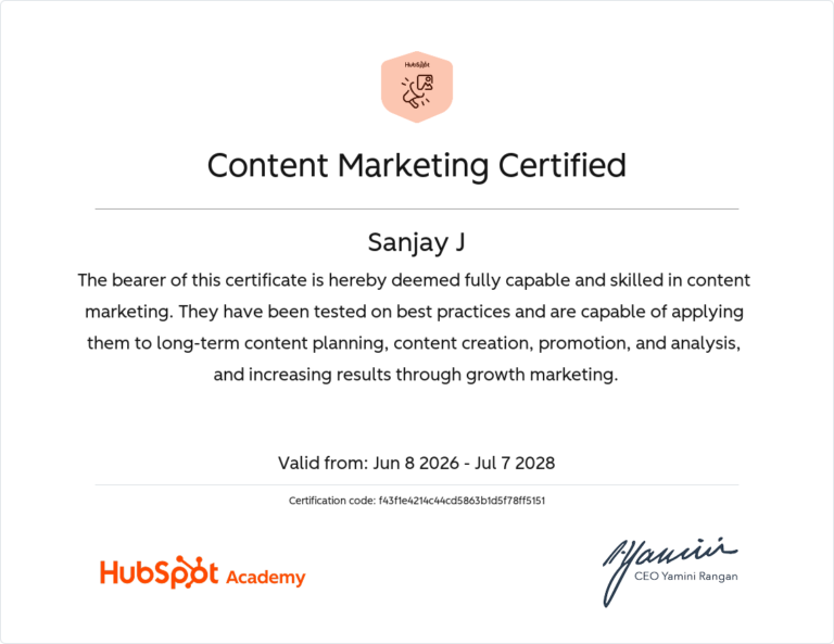 Content Marketing Certificate Sanjay 768x593